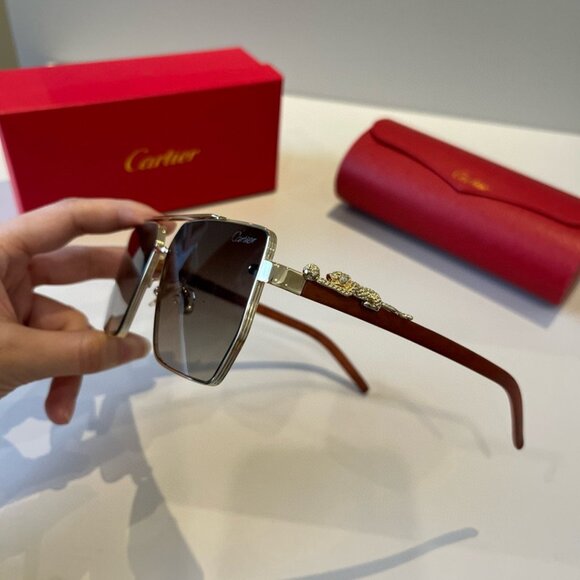 Cartier Gold Metal Frame Brown Sunglasses main image 4